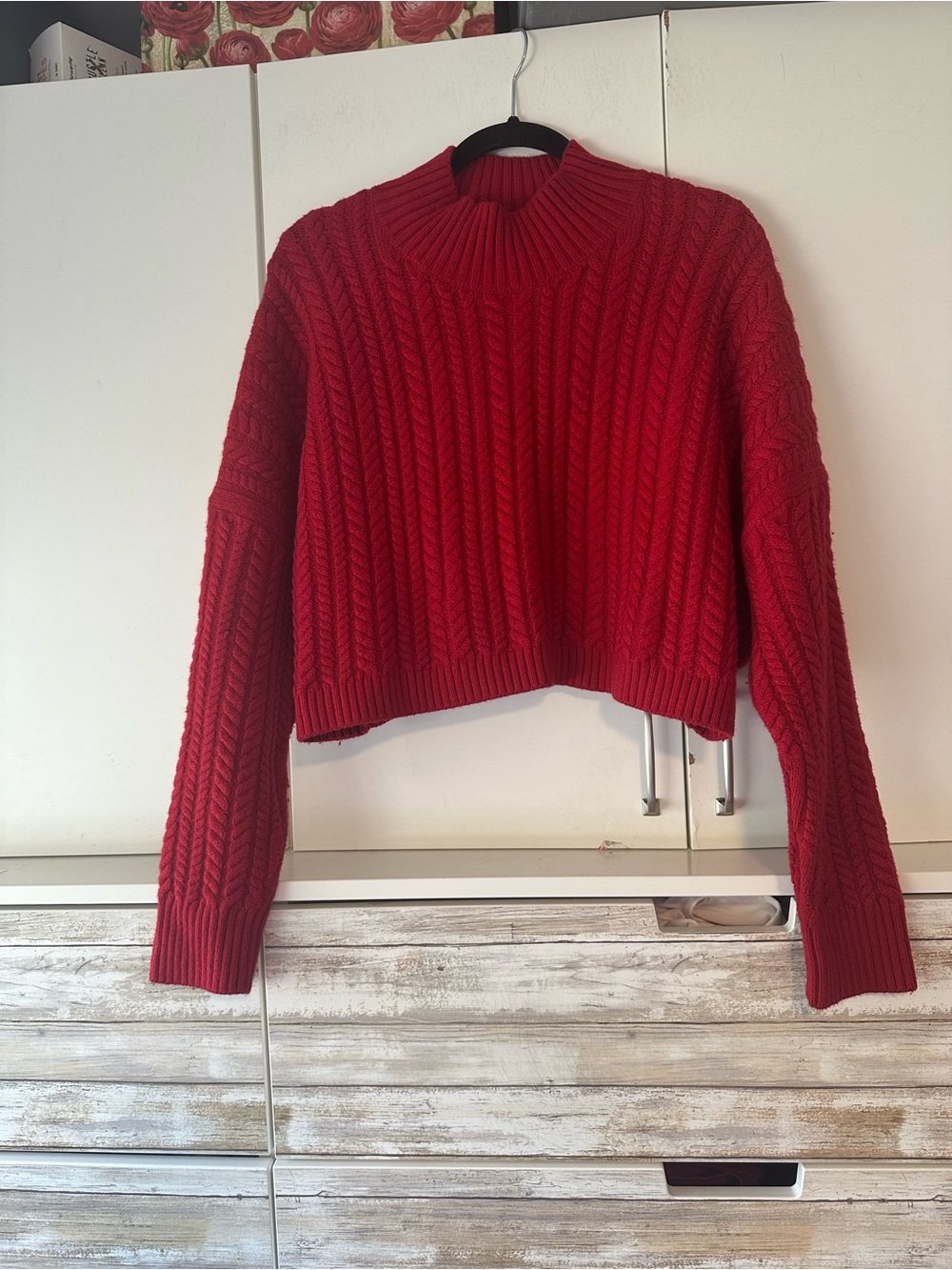 ❤️ Banana Republic Red Cable Knit Mock Neck Sweater Medium Wool Blend